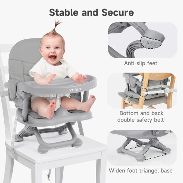 YOLEO Baby High Chair Booster Seat for Dining Table, Adjustable Height Travel Foldable High Chairs with Tray - Image 7