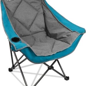 Folding Camping Chair,Oversized Portable Camping Chair with Cup Holder,Heavy Duty Padded Lawn Chair for Camping,Tailgates,Beach,and Sports,Lake Blue