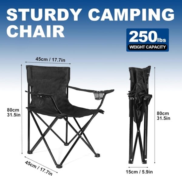2 Pack Lightweight Camping Chairs for Adults & Teens, 250LBS Capacity Foldable Portable Chairs with Carry Bag, Compact Design for Camping, Beach, Picnics, and Outdoor Events - Image 3