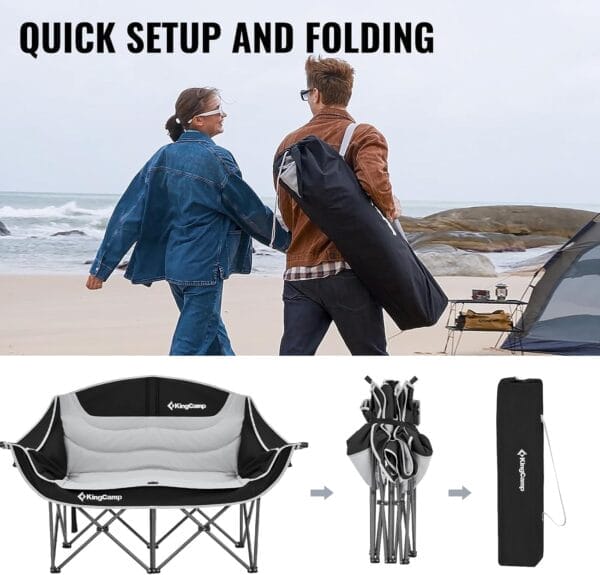KingCamp Double Camping Chair, Oversized Heavy Duty Loveseat for Adults Portable Folding XL 2 Person Couch Padded Comfortable Two Seat with Cup Holder for Outdoor Lawn Backyard - Image 5