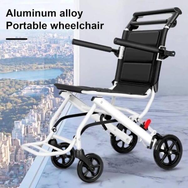 Folding Transport Wheelchair, Lightweight Portable Travel Wheel Chair for Adults, Ergonomic with Adjustable Safety Strap, Carbon Steel Frame, PU Wheels for Smooth Rid for The Elderly - Image 7