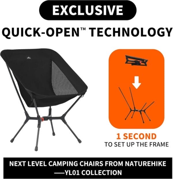 Naturehike Snap Camping Chair, Portable Backpacking Chair with Storage Bag, Lightweight & Compact Folding Camp Chair - Image 3
