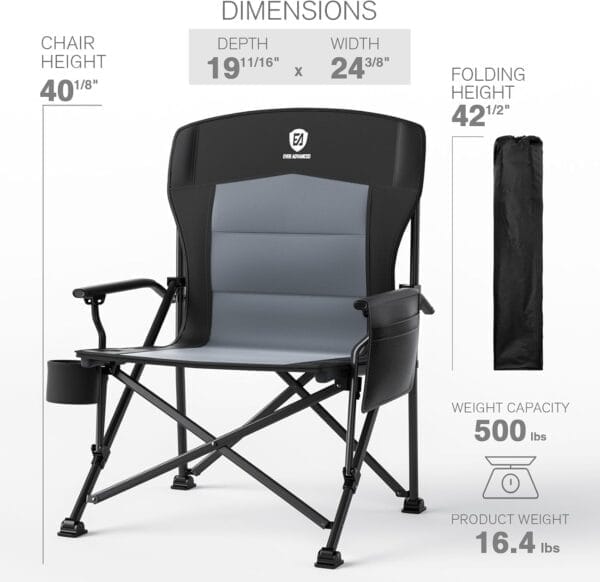 EVER ADVANCED Oversized Folding Camping Chair for Adults, Heavy Duty Lawn Chair with Side Pockets, Portable Collapsible Quad Chair for Outside, Support Up to 500lbs - Image 8