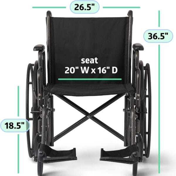 Medline Comfortable Folding Wheelchair with Swing-Back Desk-Length Arms and Swing-Away Footrests, 20”W x 16”D Seat - Image 6