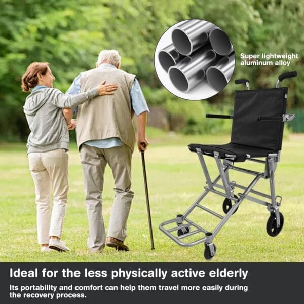 Transport Wheelchair Lightweight Foldable,Wheel Chair for Adults, with Foldable Handle,Airplane Cabin use,13.3lbs Portable Folding Travel Transfer Wheel Chairs for Seniors - Image 7
