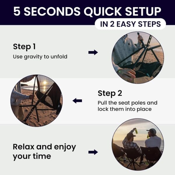 Sitpack Backpacking Chair, 5S Quick Set-up Lightweight Portable Camping Chair Folding Compact Small Beach Seat for Adults with Aluminum Frame & Carry Bag for Outdoor Hiking Travel Fishing - Image 3