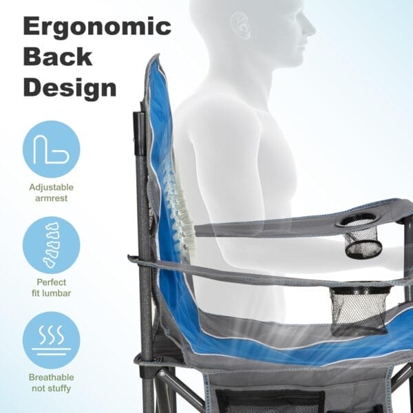 LET'S CAMP Oversized Outdoor Folding Camping Chair, 2 Pack Heavy Duty Arm Chairs with Cup Holder and Storage Bag, 350 LBS Weight Capacity, Blue - Image 5