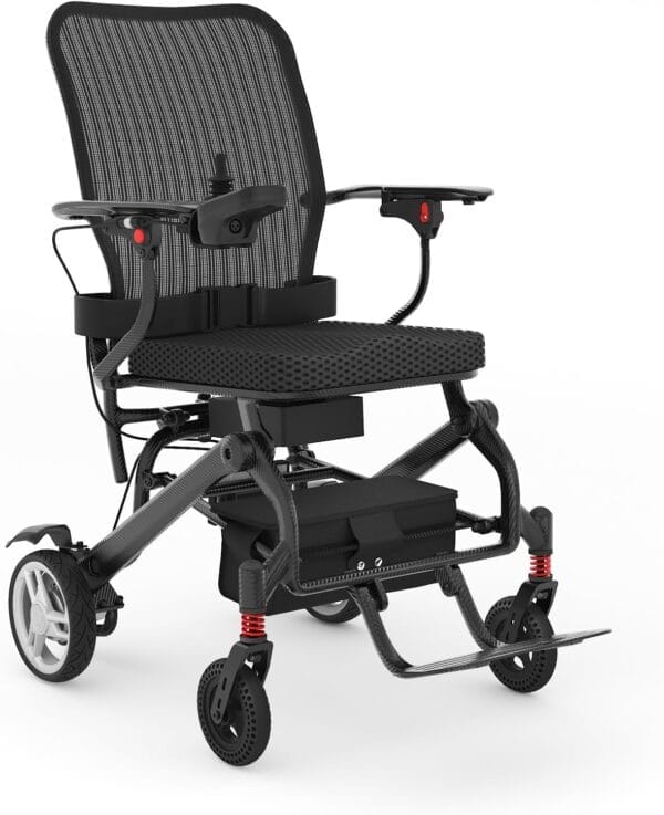 30lbs Carbon Fiber Electric Wheelchair for Adults, 15 Miles Ultra Lightweight Foldable Motorized Wheelchair,Intelligent Travel Power Wheelchair, Portable Airline Approved,Black