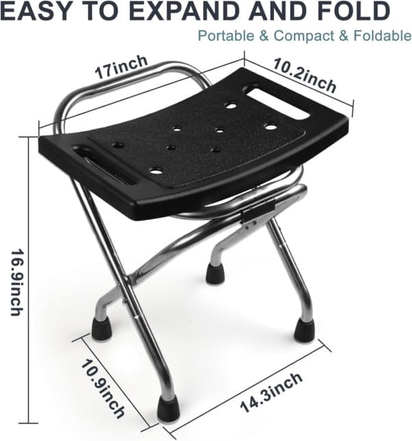 Shower Chair Seat, Stainless Shower Chair for Folding, Safety Anti-Slip Shower Bath Chairs for Seniors/Disabled by - Image 2