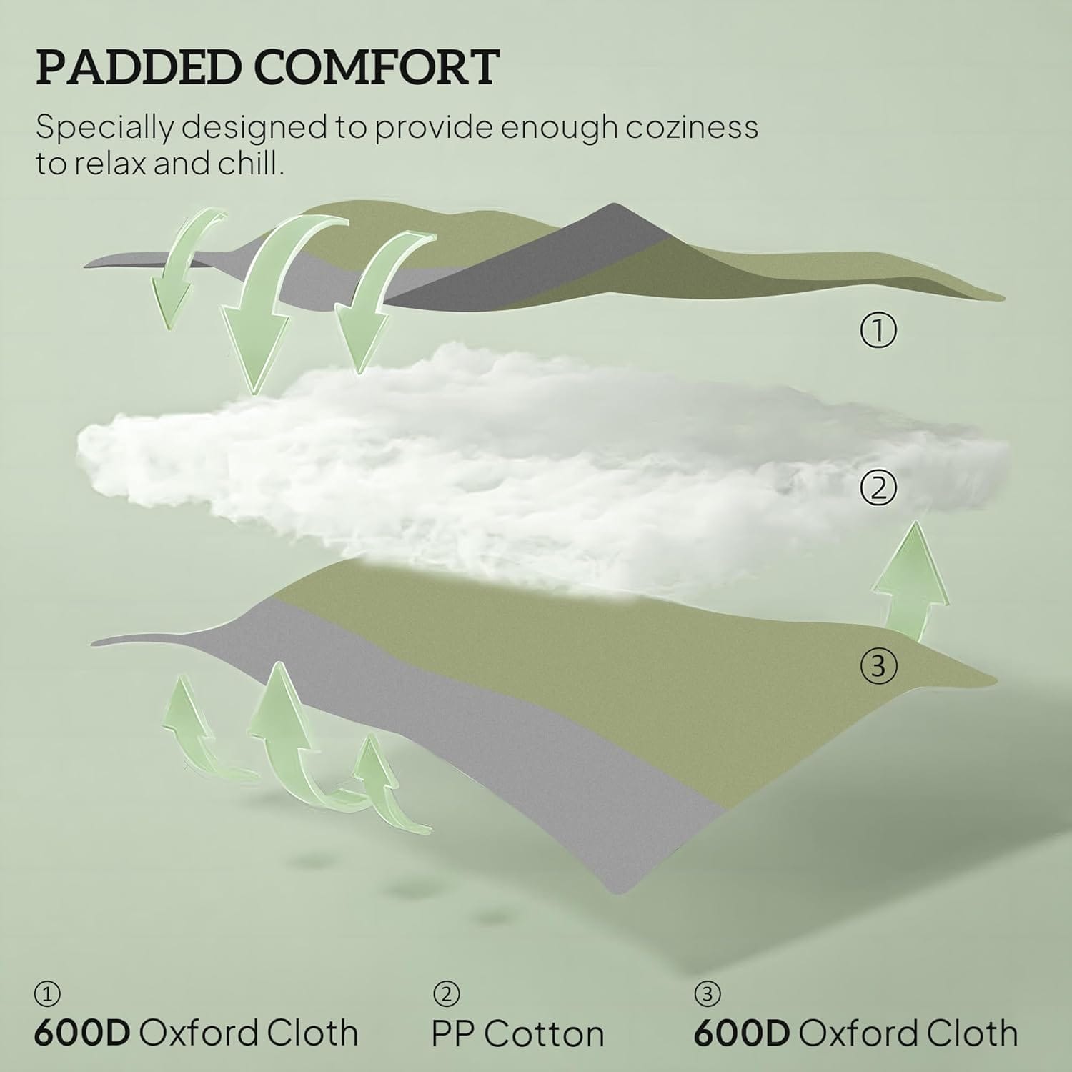 Outsunny Folding Outdoor Rocking Chairs Set of 2, Oversized Outdoor Rocking Camping Chair with 400 lbs. Capacity, Wide Seat, Padded High Back for Patio, Porch, Garden, Dark Green - Image 6