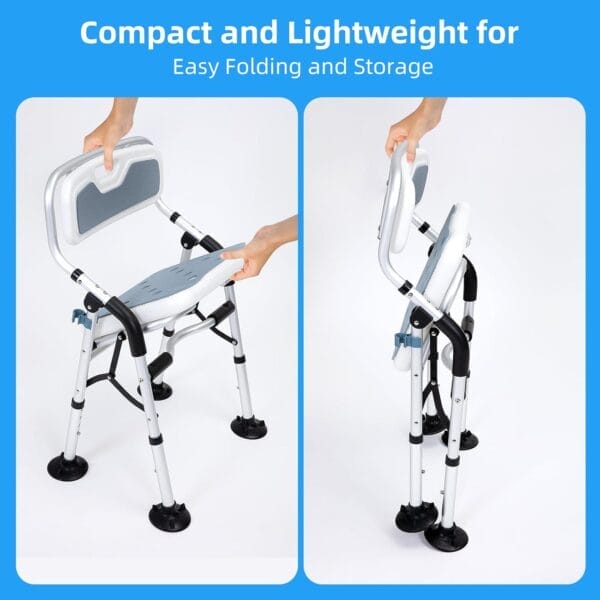 Shower Chair for Inside Shower,Foldable Shower Chair for Elderly and Disabled, Adjustable Height Chairs with Padded Arms and Back for Bathroom,Compact and Comfortable,350 lbs Capacity (Regular) - Image 2
