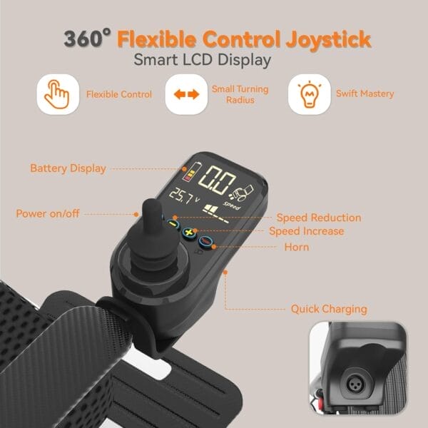 30lbs Carbon Fiber Electric Wheelchair for Adults, 15 Miles Ultra Lightweight Foldable Motorized Wheelchair,Intelligent Travel Power Wheelchair, Portable Airline Approved,Black - Image 6