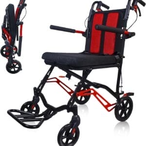 19LBS Lightweight Foldable Transport Wheelchair for Adults - Portable, Fold-Back Armrests, 8” Rear Wheels, Aluminum Frame, Ideal for Seniors & Travel