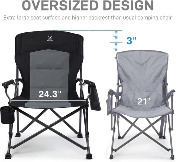 EVER ADVANCED Oversized Folding Camping Chair for Adults, Heavy Duty Lawn Chair with Side Pockets, Portable Collapsible Quad Chair for Outside, Support Up to 500lbs - Image 5
