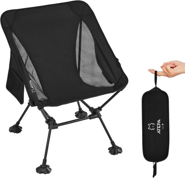 ATEPA Backpacking Chair, Ultralight Folding Portable Small Camping Chairs for Adults Compact Foldable Beach Seat with Anti-Sinking Feet & Aluminum Frame for Outdoor Hiking Travel Fishing