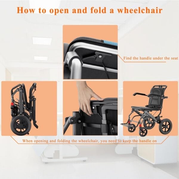 (18" Seat Width) Portable Transport Wheelchair Foldable Lightweight Travel Wheelchair with Telescopic Handle for Senior and Adults with Handbrakes Support 220lbs - Image 5