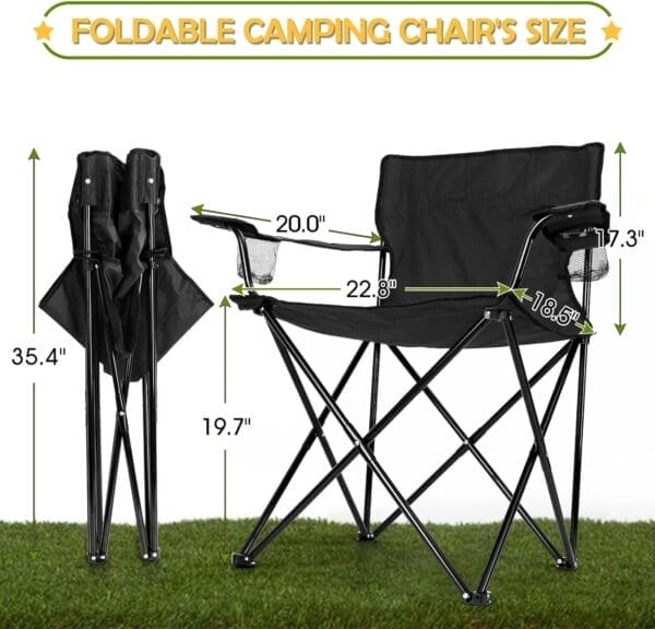 HaSteeL Folding Camping Chair Set of 3, Foldable Black Camp Chairs & Grey Table, Large Lawn Chair Portable for Adults Hiking, Fishing, Picnic, Outdoor BBQ, Travel, Sports, Cup Holders & Storage Bags - Image 2