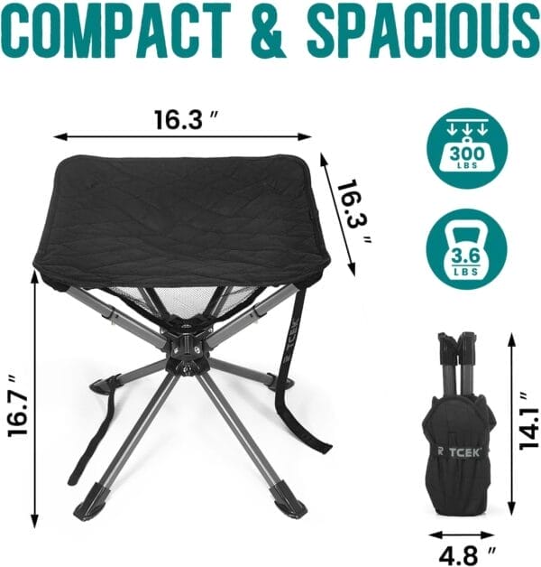 Swivel Portable Camping Stool, Collapsible Folding Outdoor Stools for Adults, Foldable Lightweight Compact 360 Stool Chair for Hiking Fishing Travel, Support 300 LBS - Image 2