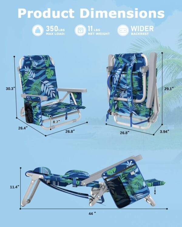 ZENPETIO Beach Chair, Camping Chair for Adults, Beach Backpack Chair for Pool, Beach, Camping, Outdoors - Image 2