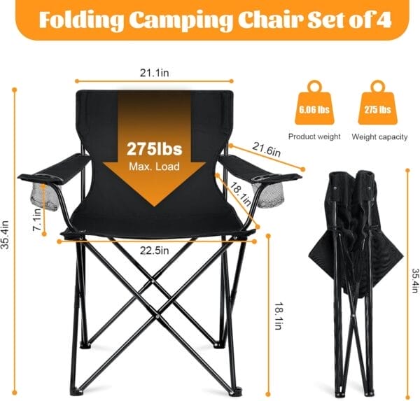 HaSteeL Camping Chairs 4 Pack, Oversized Folding Chair with Cup Holders for Adults, Portable Chair & Carry Bag for Outdoor Backyard, Beach, Lawn, Patio, Picnic, Fishing, Oxford Fabric & Heavy Duty - Image 2