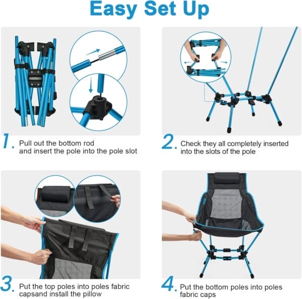 G4Free Folding Camp Chair High Back Lightweight Camping Chair with Removable Pillow, Side Pocket & Carry Bag, Compact & Heavy Duty 385lbs for Outdoor Hiking Backpacking Beach Picnic Travel - Image 7