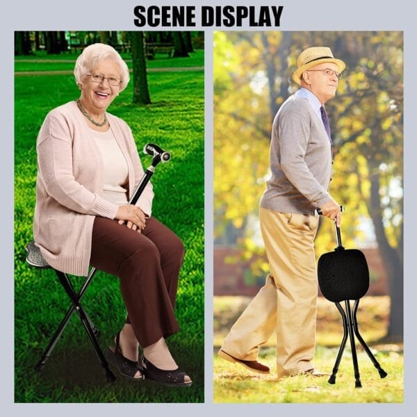 Hold 440 lbs Folding Canes with Seat Walking Stick Height Adjustment Cane Seat Capacity Frosted Handle with Magnetic Therapy Stone Massage Crutches Stool - Image 5