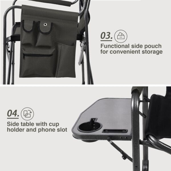 EVER ADVANCED Lightweight Folding Directors Chairs Outdoor, Aluminum Camping Chair with Side Table and Storage Pouch, Heavy Duty Supports 350LBS - Image 5