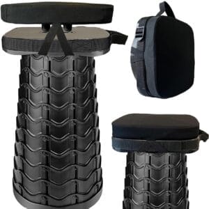 Portable Foldable Stool Set - Heavy Duty Square Collapsible Stool + Thick Seat Cushion - Great Value Pack for Camping Travel Picnic Gardening (Black)