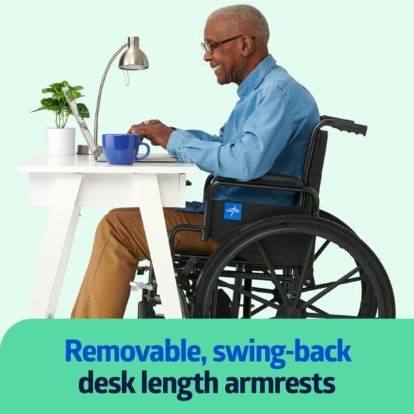 Medline Lightweight Wheelchair for Adults With Swing-Back, Desk-Length Arms, Elevating Leg Rests; 18W" x 16"D Seat - Image 3