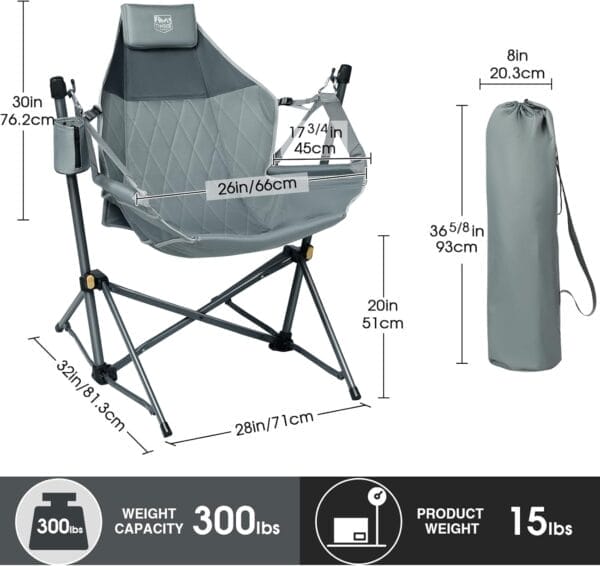 TIMBER RIDGE Hammock Camping Chair with Adjustable Backrest, Heavy Duty Folding Hammock Chair Supports 300lbs, Portable Hammock Chair for Camping, Travelling and Patio, Grey - Image 3