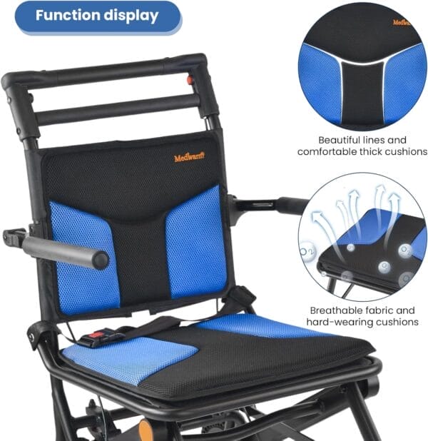 Portable Aluminum Transport Wheelchair, 11" Rear Wheels, Ultralight Folding Travel Wheelchair for Adults, Black (Seat Width:15.75") - Image 2