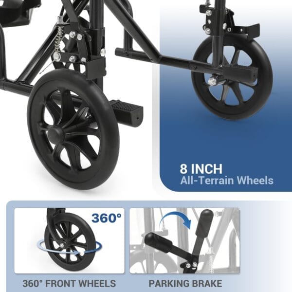 monicare Wheelchairs for Adults 16 inch Seat Folding Compact Transport Chair with Loop-Lock Handbrakes and Back Folds Down Foldable Lightweight Wheel Chair for Storage, 250 lbs Capacity, Black - Image 7