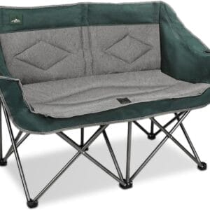 Folding Loveseat Camping Chair Portable Double Duo Full Padded Garden Chair for 2 Person Sofa w/ 2 Cup Holder,Wine Glass Holder,Mesh Storage,Support 600lbs for Picnic Beach Travel