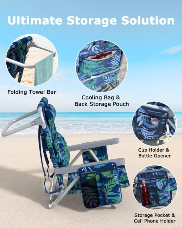 ZENPETIO Beach Chair, Camping Chair for Adults, Beach Backpack Chair for Pool, Beach, Camping, Outdoors - Image 4