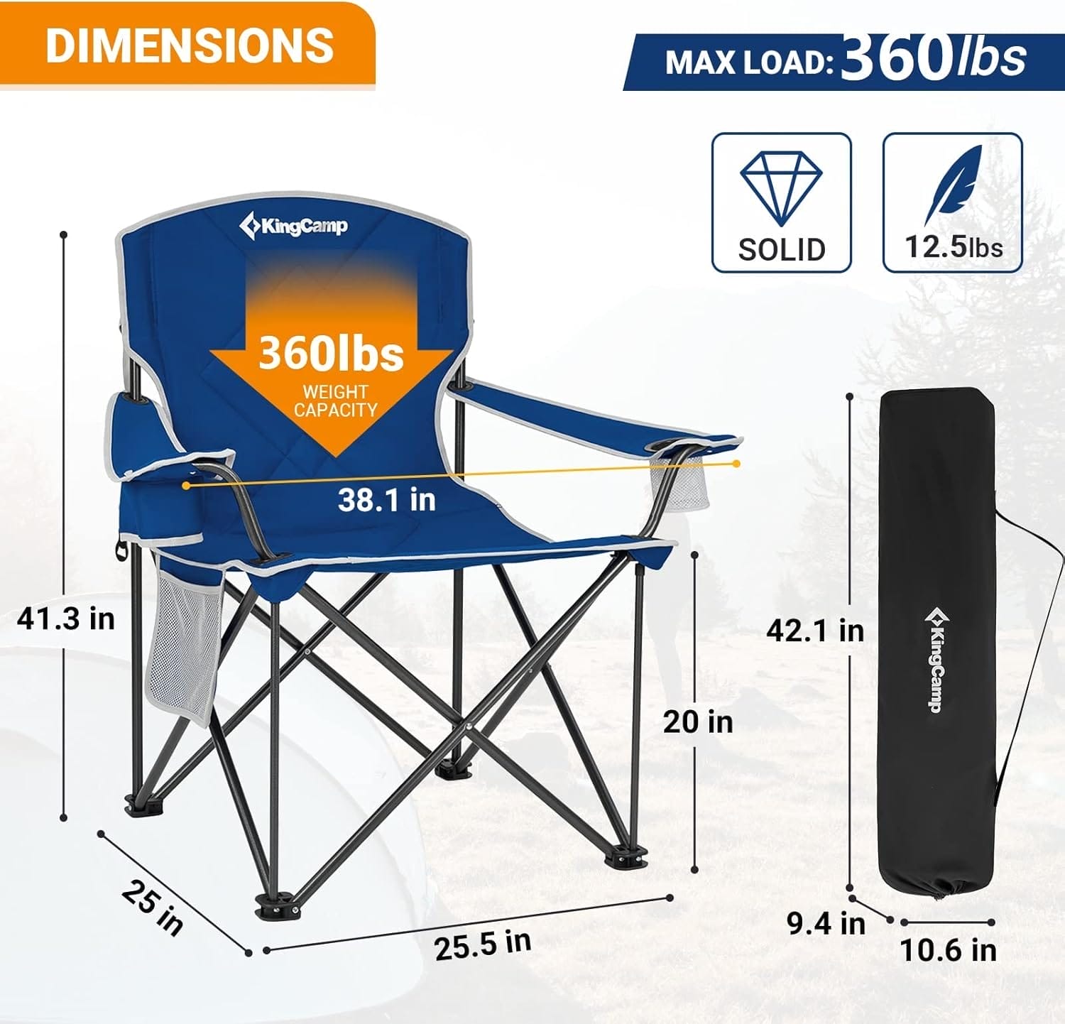 KingCamp Portable Folding Camping Quad Chair, Oversized Fully Cushioned Seat with Side Pocket and Cup Holder, for Tailgates, Beach, Lawn - Image 3