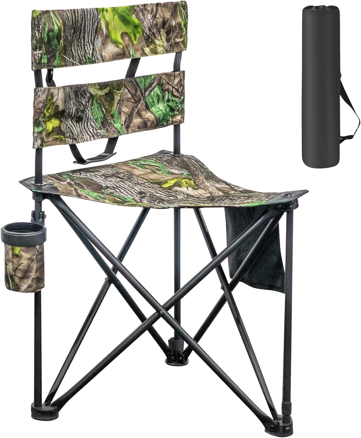 Extra Large Tripod Fishing Chair with Backrest Portable Hunting Chair with Cup Holder for Camping, Hiking, Outdoor
