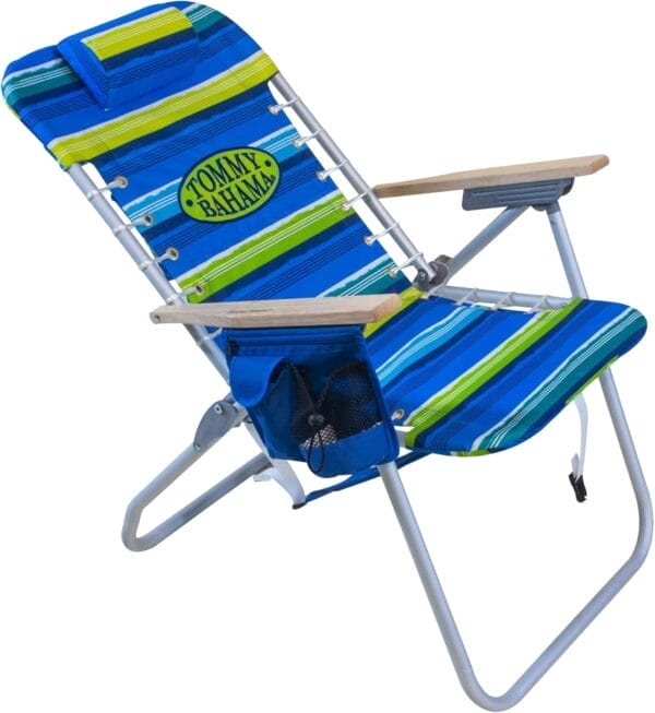 Tommy Bahama Hi-Boy 17" Seat Height 4-Position Lace-Up Suspension Folding Beach Backpack Chair, 1-Pack, Green and Blue Stripe - Image 12