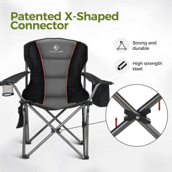 ALPHA CAMP Oversized Camping Folding Chair, Heavy Duty Support 450 LBS Steel Frame Collapsible Padded Arm Chair with Cup Holder Quad Lumbar Back, Portable for Outdoor - Image 9