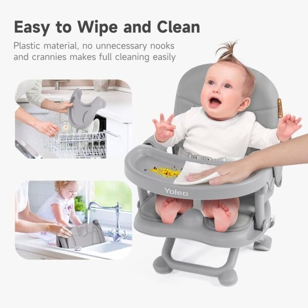 YOLEO Baby High Chair Booster Seat for Dining Table, Adjustable Height Travel Foldable High Chairs with Tray - Image 5