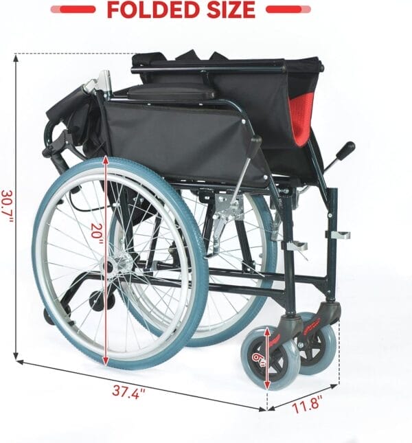 Ultra Lightweight Foldable Wheelchair, Wheelchairs for Adults, Weights only 22 lbs, Portable & Transport Wheelchair with Handbrakes, Swing Away Footrests and Anti-tippers - Image 8
