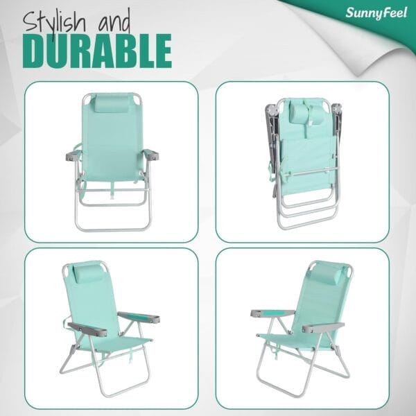 SUNNYFEEL Oversized Tall Folding Beach Chair Lightweight, 17" Portable Sand Chair for Adults Heavy Duty 500 LBS with Cup Holders, Foldable High Camping Lawn Chairs for Camp/Outdoor/Picnic/Sports - Image 7