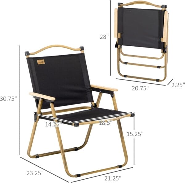 Outsunny 2 Pack Folding Camping Chair, Lightweight & Portable Beach Chairs Armchairs, Perfect for Festivals, Fishing, Picnic and Hiking, Black - Image 3
