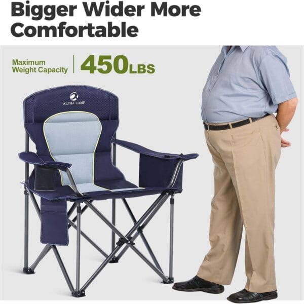 ALPHA CAMP Oversized Camping Folding Chair Heavy Duty Lawn Chair with Cooler Bag - Image 8