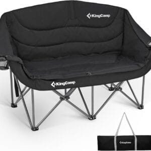 KingCamp Double Camping Chair, Oversized Heavy Duty Loveseat for Adults Portable Folding XL 2 Person Couch Padded Comfortable Two Seat with Cup Holder for Outdoor Lawn Backyard