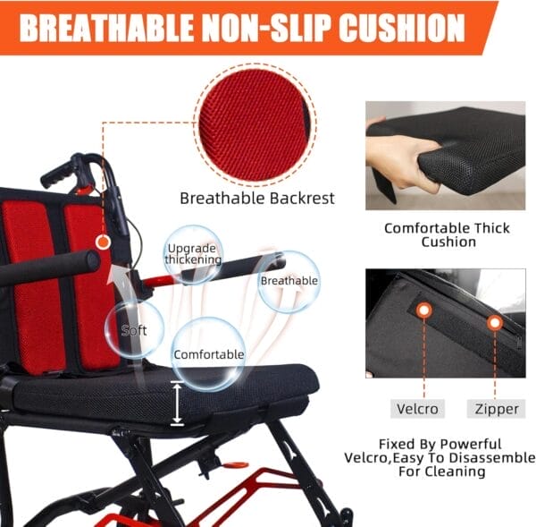 19LBS Lightweight Foldable Transport Wheelchair for Adults - Portable, Fold-Back Armrests, 8” Rear Wheels, Aluminum Frame, Ideal for Seniors & Travel - Image 5