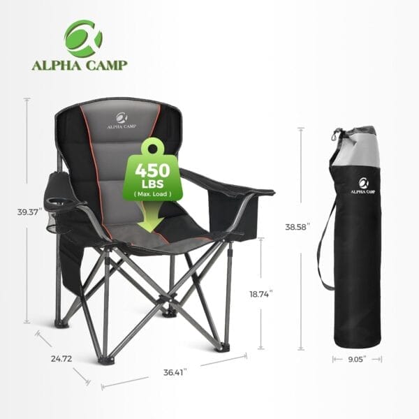 ALPHA CAMP Oversized Camping Folding Chair Heavy Duty Lawn Chair with Cooler Bag - Image 2