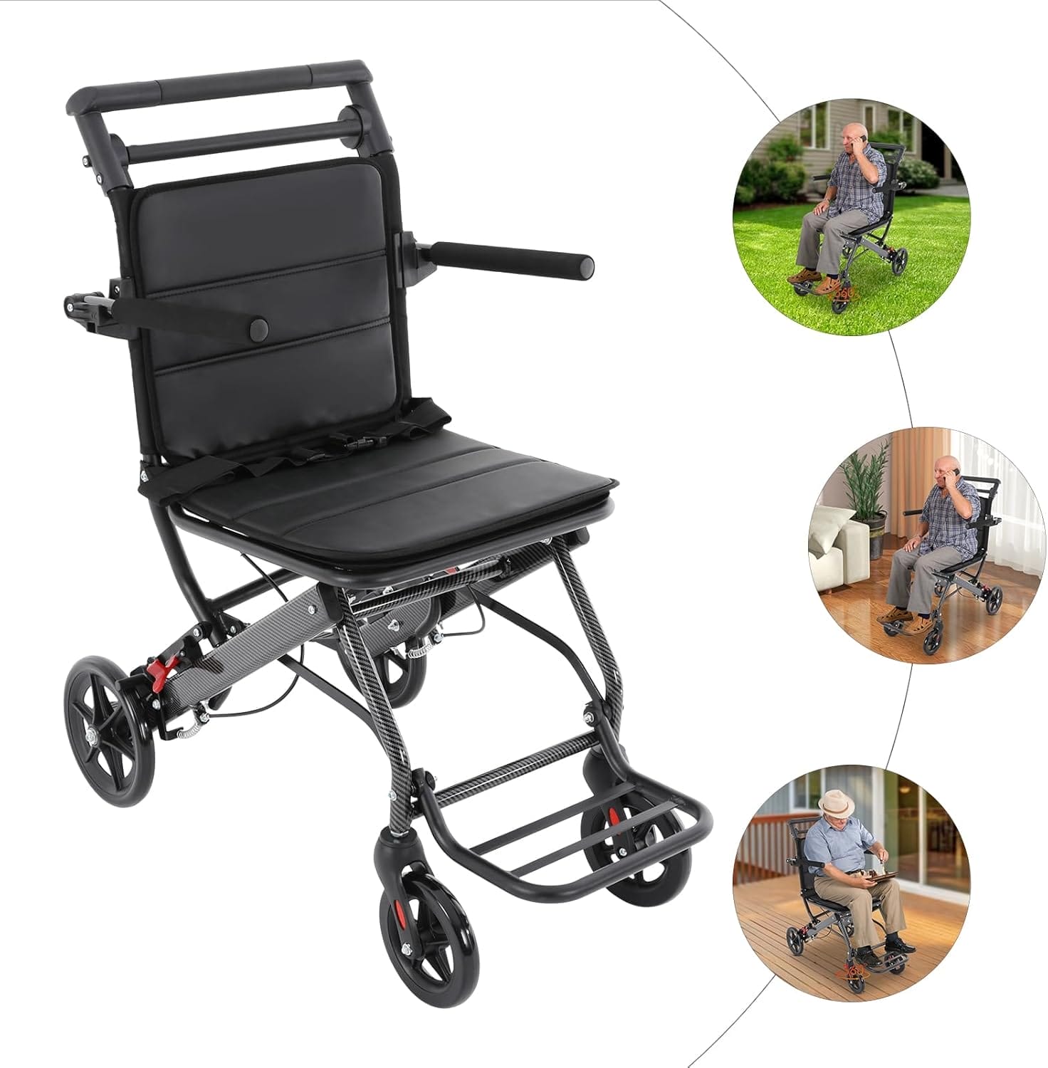 Portable Wheelchairs for Adults Lightweight Foldable, Transport Chair Transport Wheelchair Lightweight Foldable, Wheel Chair for Adults, Travel Wheelchair for Elderly, Folding Walker with Wheels - Image 7