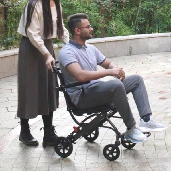 Ultra-Light Transport Wheelchair (only 15lb), Folding Portable Wheelchair with Hand Brake, Trolleys for Elderly Aircraft Travel, Wheelchairs for Adults (with Bag) (with Telescopic Handle) - Image 9