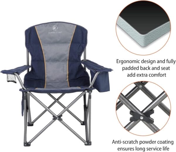 ALPHA CAMP Oversized Folding Camping Chair, Heavy Duty Portable Lawn Chairs with Cooler Bag, Side Pocket & Cup Holder, Folding Chairs for Outside Support 450 LBS - Image 3