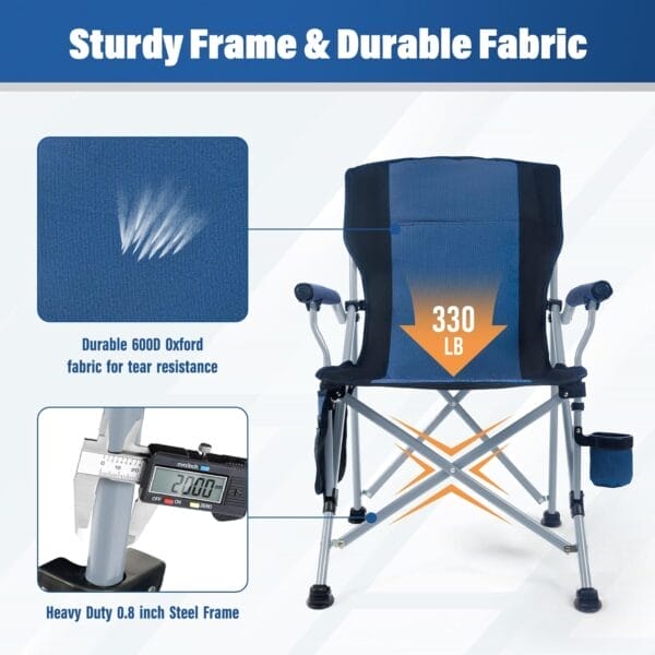 Camping Chair for Adults,Portable Folding Lawn Chair for Outside,Heavy Duty Camping Chair Support up to 330lbs,Collapsible Outdoor Beach Chair with Cup Holder(Navy Blue) - Image 7